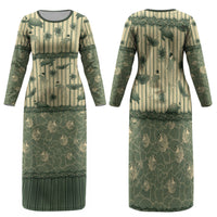 Hawaii Christmas In July Family Matching Long Sleeve Bodycon Dress and Hawaiian Shirt Olive Green Mele Kalikimaka Sea Animals DT05 Mom's Dress Green - Polynesian Pride