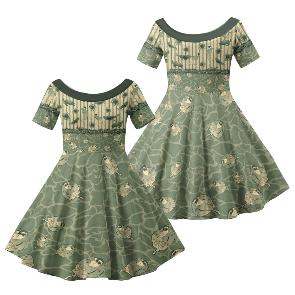 Hawaii Christmas In July Family Matching Long Sleeve Bodycon Dress and Hawaiian Shirt Olive Green Mele Kalikimaka Sea Animals DT05 Daughter's Dress Green - Polynesian Pride
