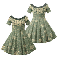 Hawaii Christmas In July Family Matching Long Sleeve Bodycon Dress and Hawaiian Shirt Olive Green Mele Kalikimaka Sea Animals DT05 Daughter's Dress Green - Polynesian Pride