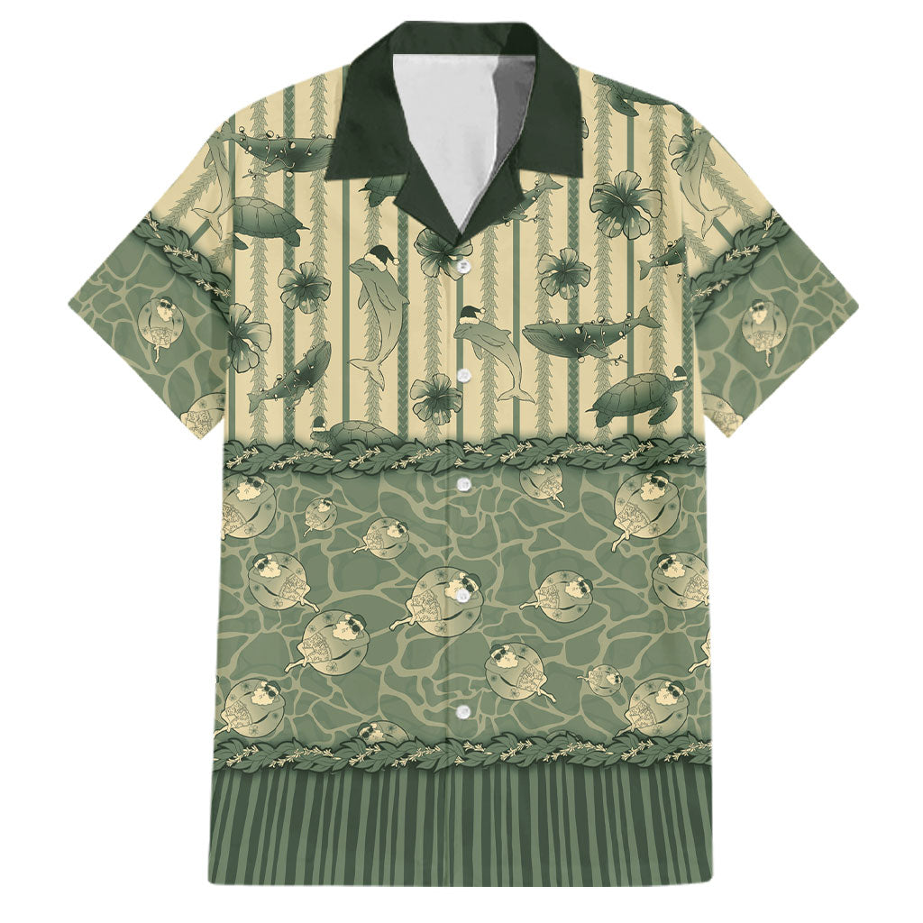 Hawaii Christmas In July Family Matching Mermaid Dress and Hawaiian Shirt Olive Green Mele Kalikimaka Sea Animals