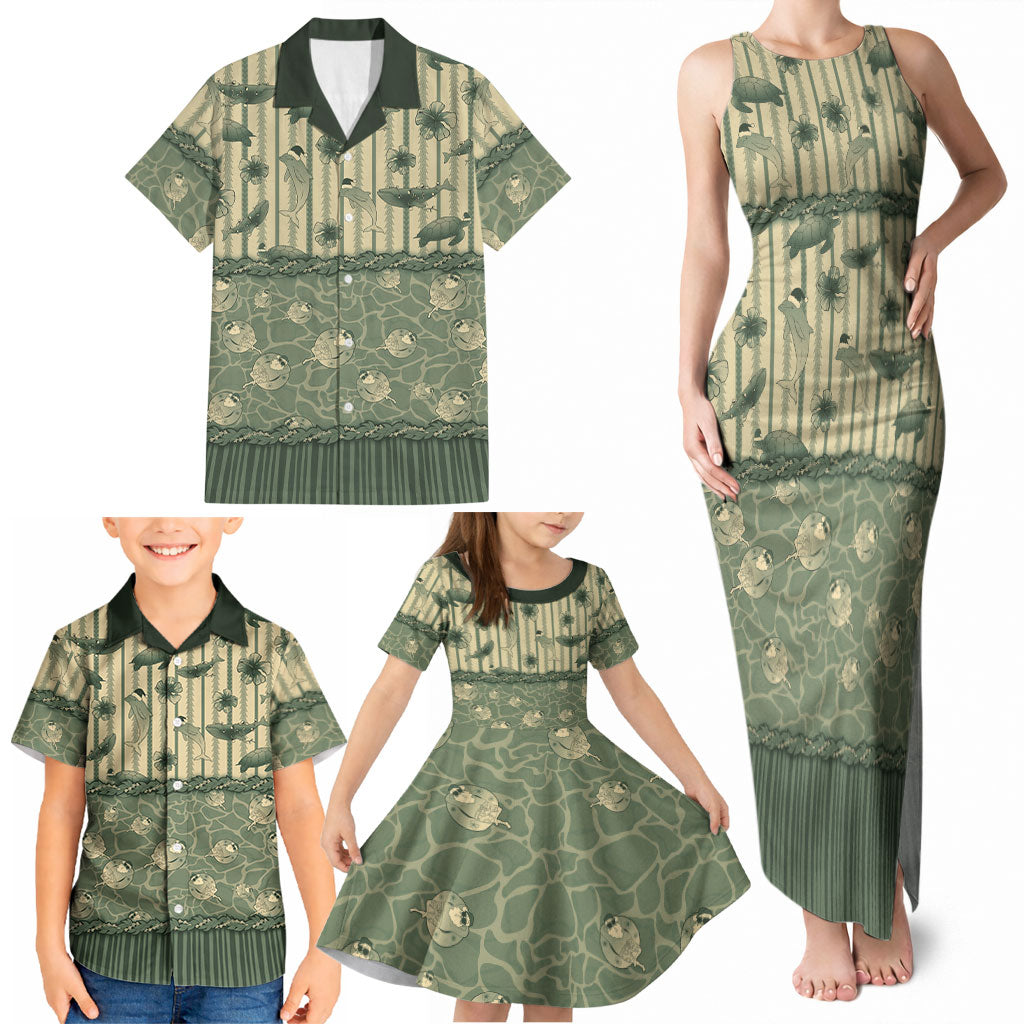 Hawaii Christmas In July Family Matching Tank Maxi Dress and Hawaiian Shirt Olive Green Mele Kalikimaka Sea Animals DT05 - Polynesian Pride
