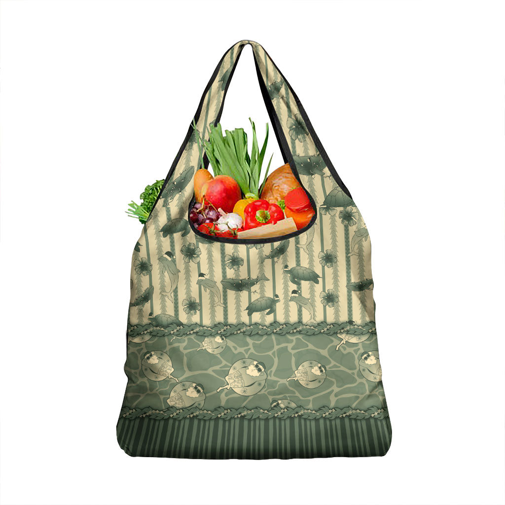 Hawaii Christmas In July Grocery Bag Olive Green Mele Kalikimaka Sea Animals DT05 1-pack One Size Green - Polynesian Pride
