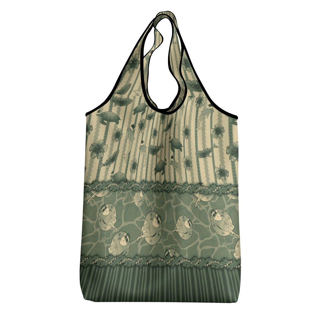 Hawaii Christmas In July Grocery Bag Olive Green Mele Kalikimaka Sea Animals DT05 - Polynesian Pride
