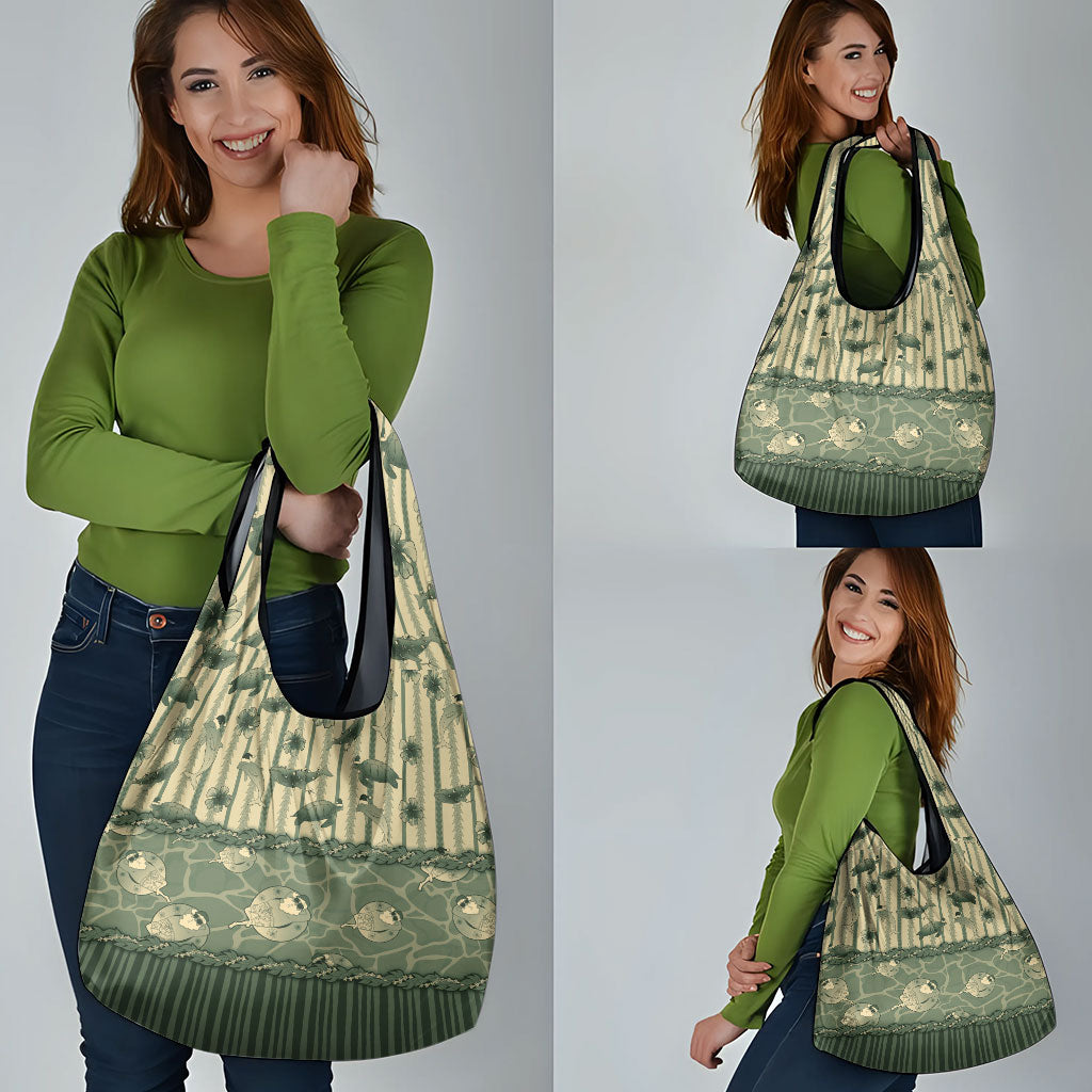 Hawaii Christmas In July Grocery Bag Olive Green Mele Kalikimaka Sea Animals DT05 - Polynesian Pride