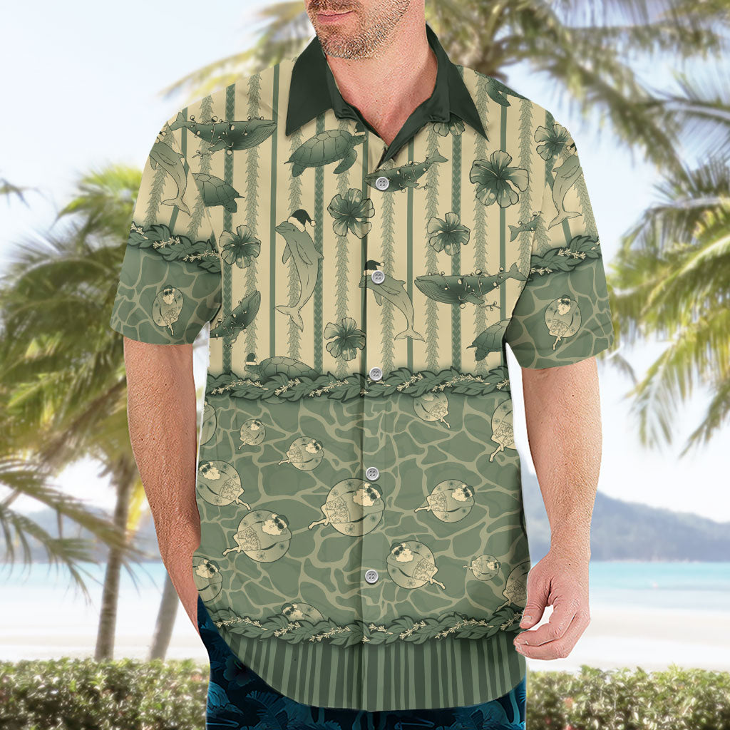 Hawaii Christmas In July Hawaiian Shirt Olive Green Mele Kalikimaka Sea Animals