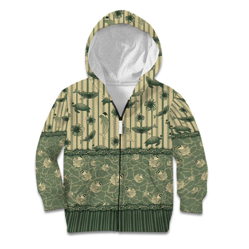 Hawaii Christmas In July Kid Hoodie Olive Green Mele Kalikimaka Sea Animals