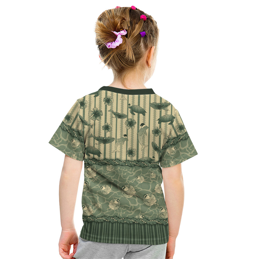 Hawaii Christmas In July Kid T Shirt Olive Green Mele Kalikimaka Sea Animals DT05 - Polynesian Pride