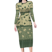 Hawaii Christmas In July Long Sleeve Bodycon Dress Olive Green Mele Kalikimaka Sea Animals