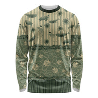 Hawaii Christmas In July Long Sleeve Shirt Olive Green Mele Kalikimaka Sea Animals DT05 Unisex Green - Polynesian Pride