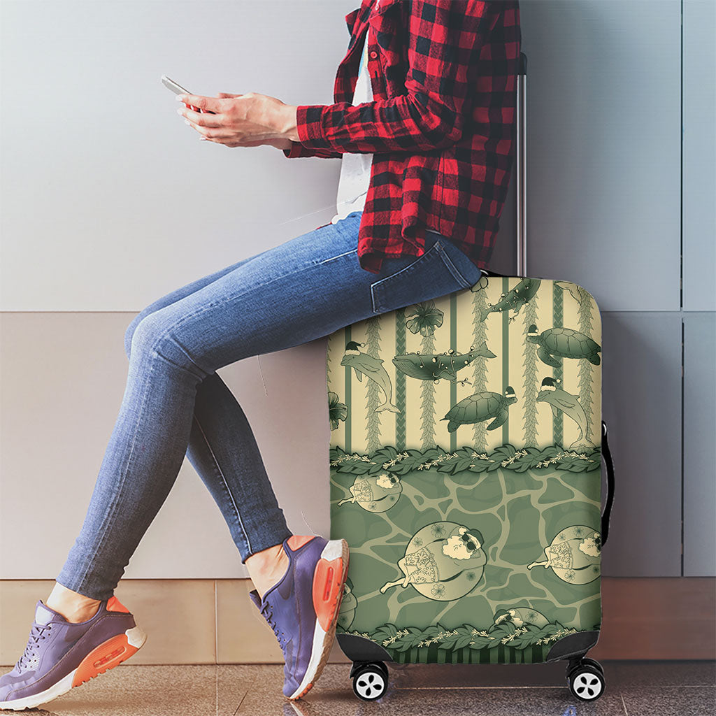 Hawaii Christmas In July Luggage Cover Olive Green Mele Kalikimaka Sea Animals