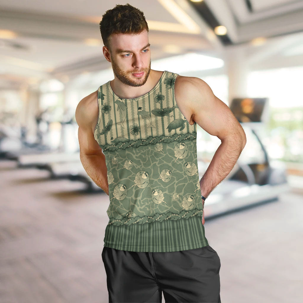 Hawaii Christmas In July Men Tank Top Olive Green Mele Kalikimaka Sea Animals DT05 Green - Polynesian Pride