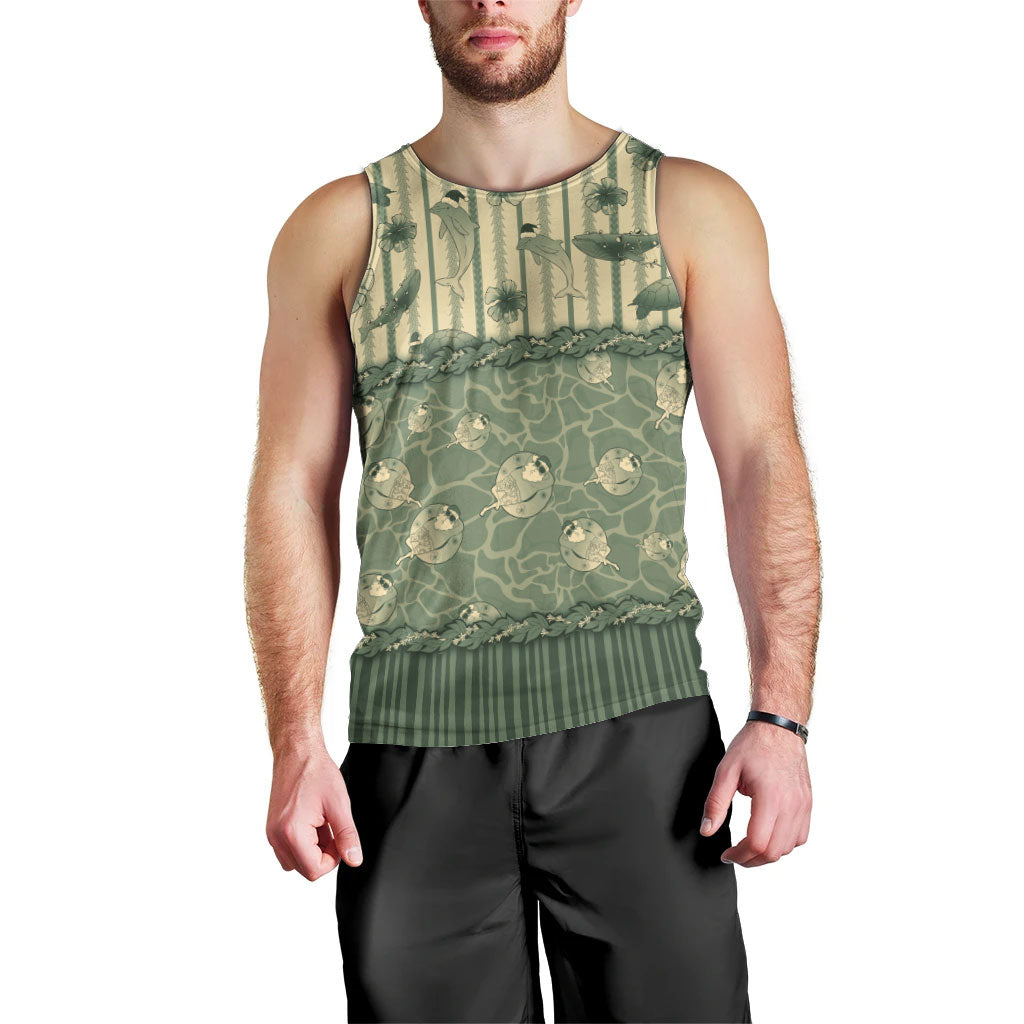 Hawaii Christmas In July Men Tank Top Olive Green Mele Kalikimaka Sea Animals DT05 - Polynesian Pride