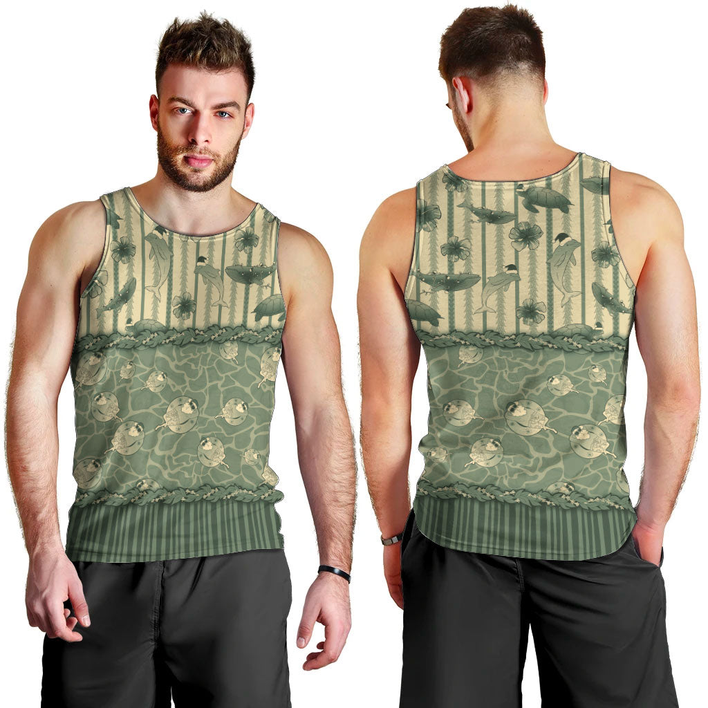 Hawaii Christmas In July Men Tank Top Olive Green Mele Kalikimaka Sea Animals DT05 - Polynesian Pride