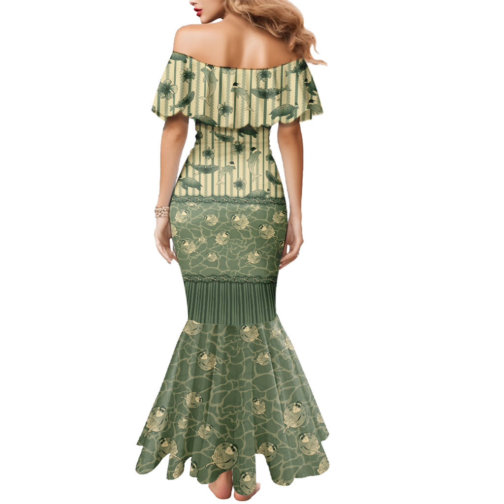 Hawaii Christmas In July Mermaid Dress Olive Green Mele Kalikimaka Sea Animals