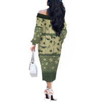 Hawaii Christmas In July Off The Shoulder Long Sleeve Dress Olive Green Mele Kalikimaka Sea Animals