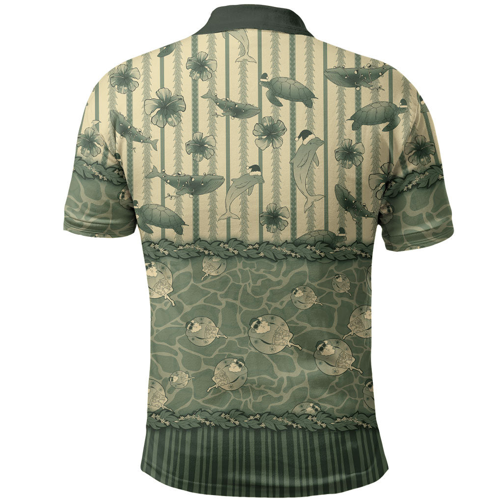 Hawaii Christmas In July Polo Shirt Olive Green Mele Kalikimaka Sea Animals DT05 - Polynesian Pride