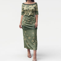 Hawaii Christmas In July Puletasi Olive Green Mele Kalikimaka Sea Animals DT05 Long Dress Green - Polynesian Pride