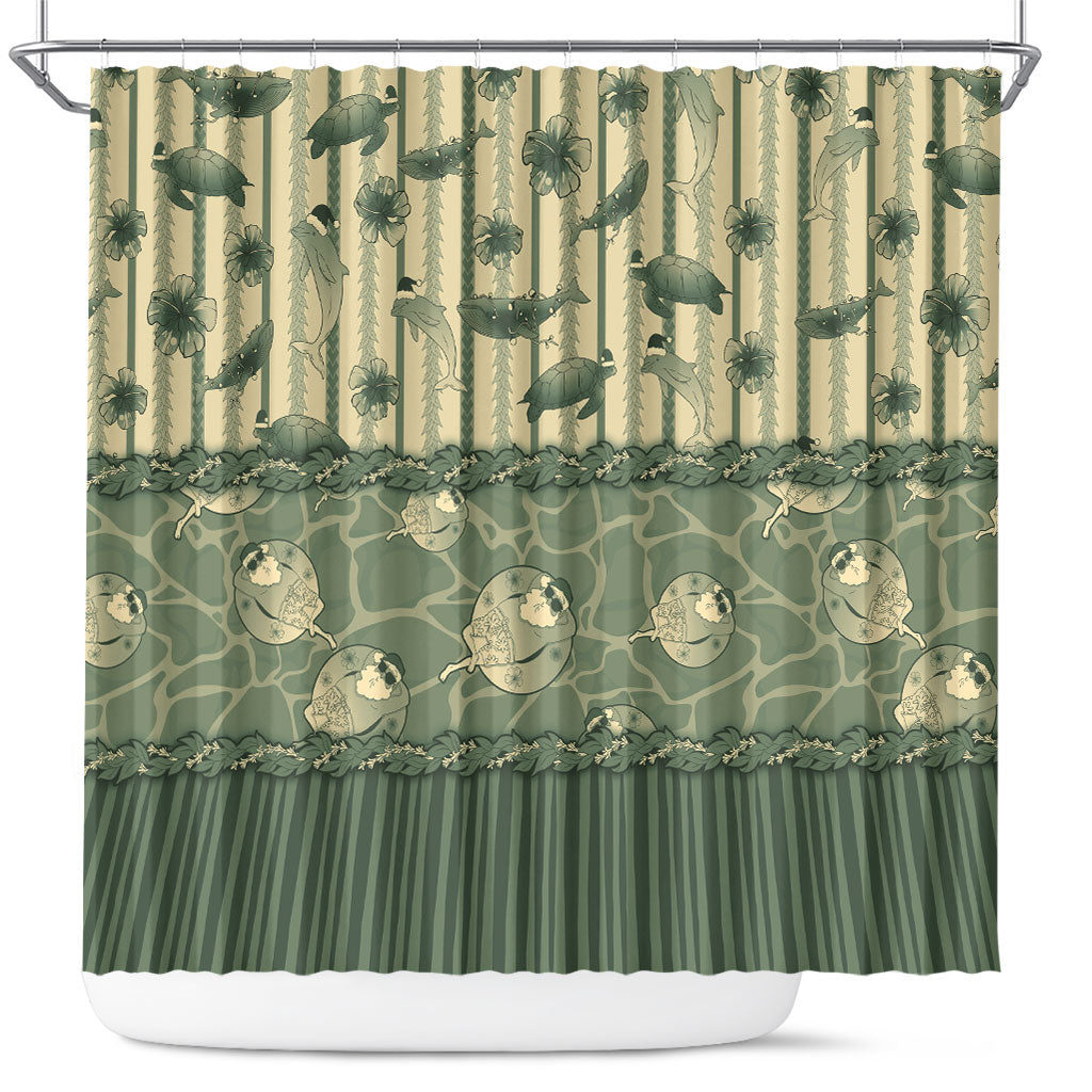 Hawaii Christmas In July Shower Curtain Olive Green Mele Kalikimaka Sea Animals DT05 Green - Polynesian Pride