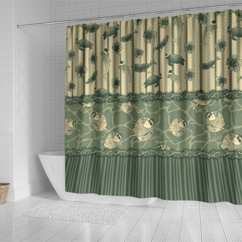 Hawaii Christmas In July Shower Curtain Olive Green Mele Kalikimaka Sea Animals DT05 - Polynesian Pride