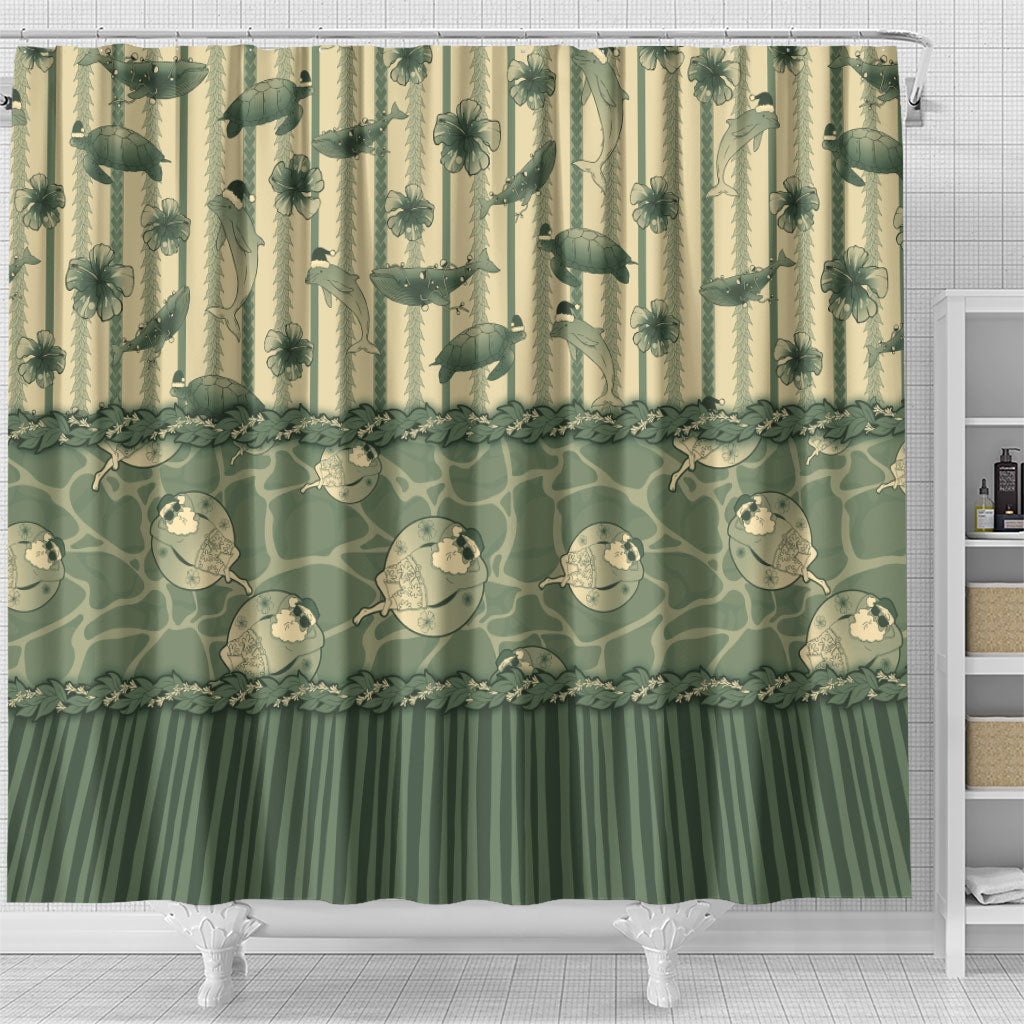 Hawaii Christmas In July Shower Curtain Olive Green Mele Kalikimaka Sea Animals DT05 - Polynesian Pride