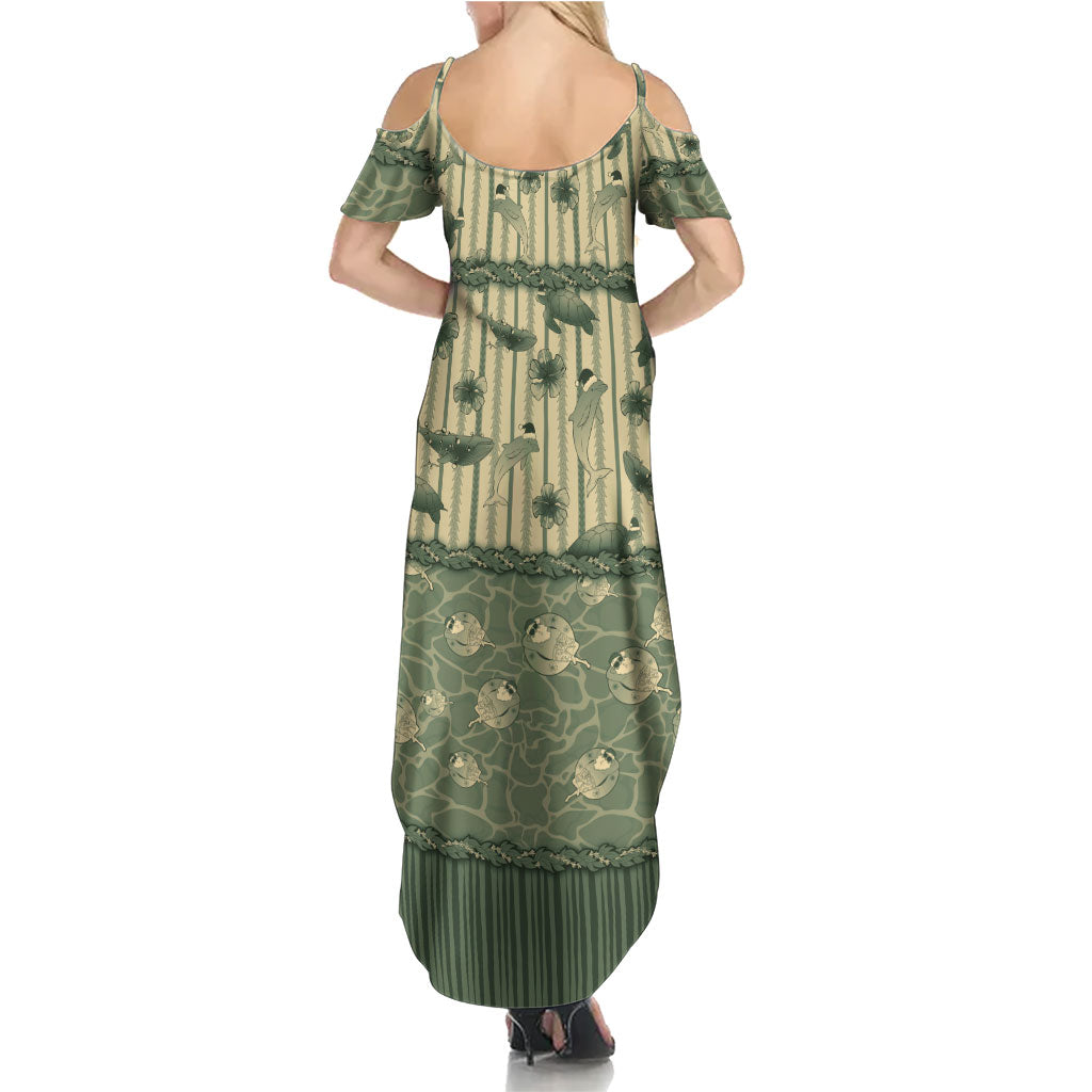 Hawaii Christmas In July Summer Maxi Dress Olive Green Mele Kalikimaka Sea Animals