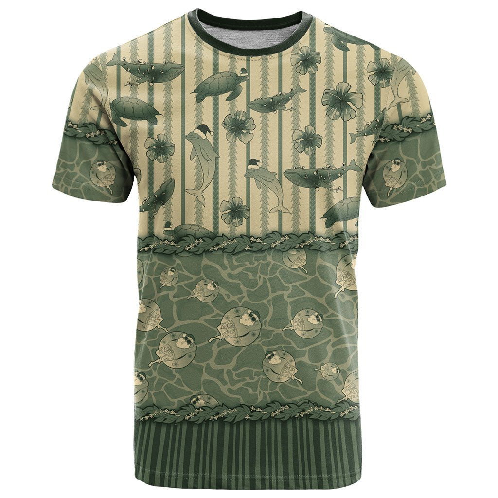 Hawaii Christmas In July T Shirt Olive Green Mele Kalikimaka Sea Animals DT05 Green - Polynesian Pride