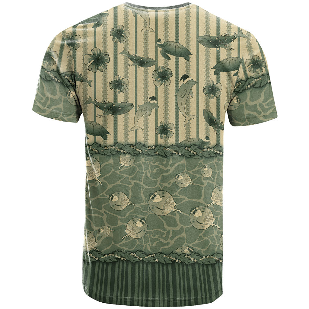 Hawaii Christmas In July T Shirt Olive Green Mele Kalikimaka Sea Animals DT05 - Polynesian Pride