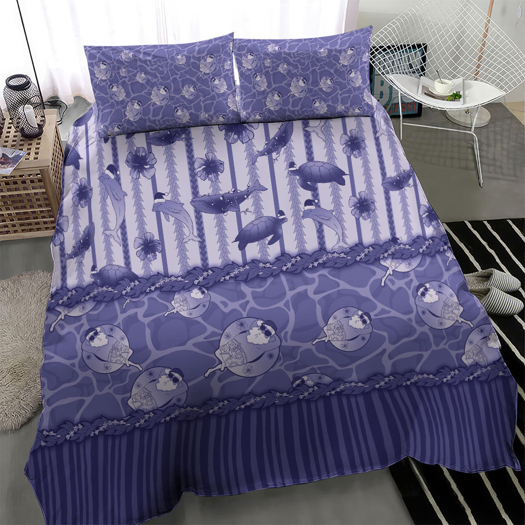 Hawaii Christmas In July Bedding Set Amethyst Purple Mele Kalikimaka Sea Animals