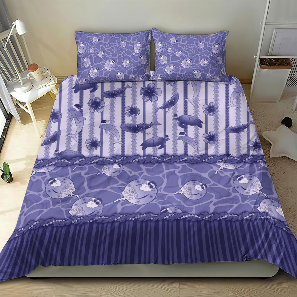 Hawaii Christmas In July Bedding Set Amethyst Purple Mele Kalikimaka Sea Animals