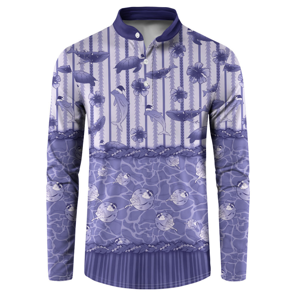 Hawaii Christmas In July Button Sweatshirt Amethyst Purple Mele Kalikimaka Sea Animals