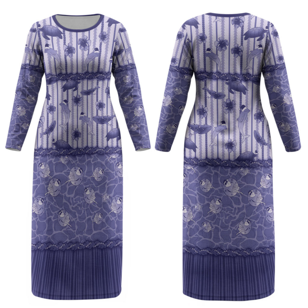Hawaii Christmas In July Couples Matching Long Sleeve Bodycon Dress and Hawaiian Shirt Amethyst Purple Mele Kalikimaka Sea Animals DT05 - Polynesian Pride