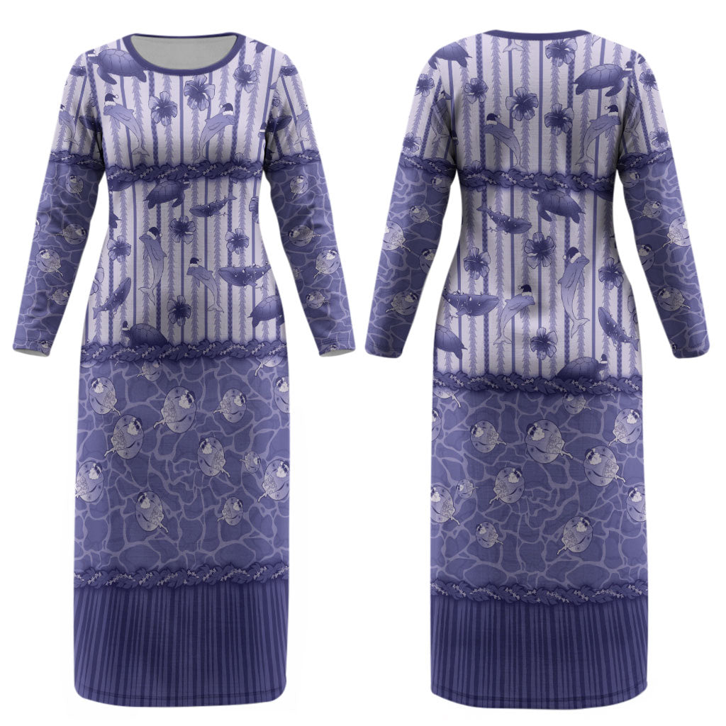 Hawaii Christmas In July Couples Matching Long Sleeve Bodycon Dress and Long Sleeve Button Shirt Amethyst Purple Mele Kalikimaka Sea Animals DT05 - Polynesian Pride