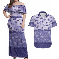 Hawaii Christmas In July Couples Matching Off Shoulder Maxi Dress and Hawaiian Shirt Amethyst Purple Mele Kalikimaka Sea Animals