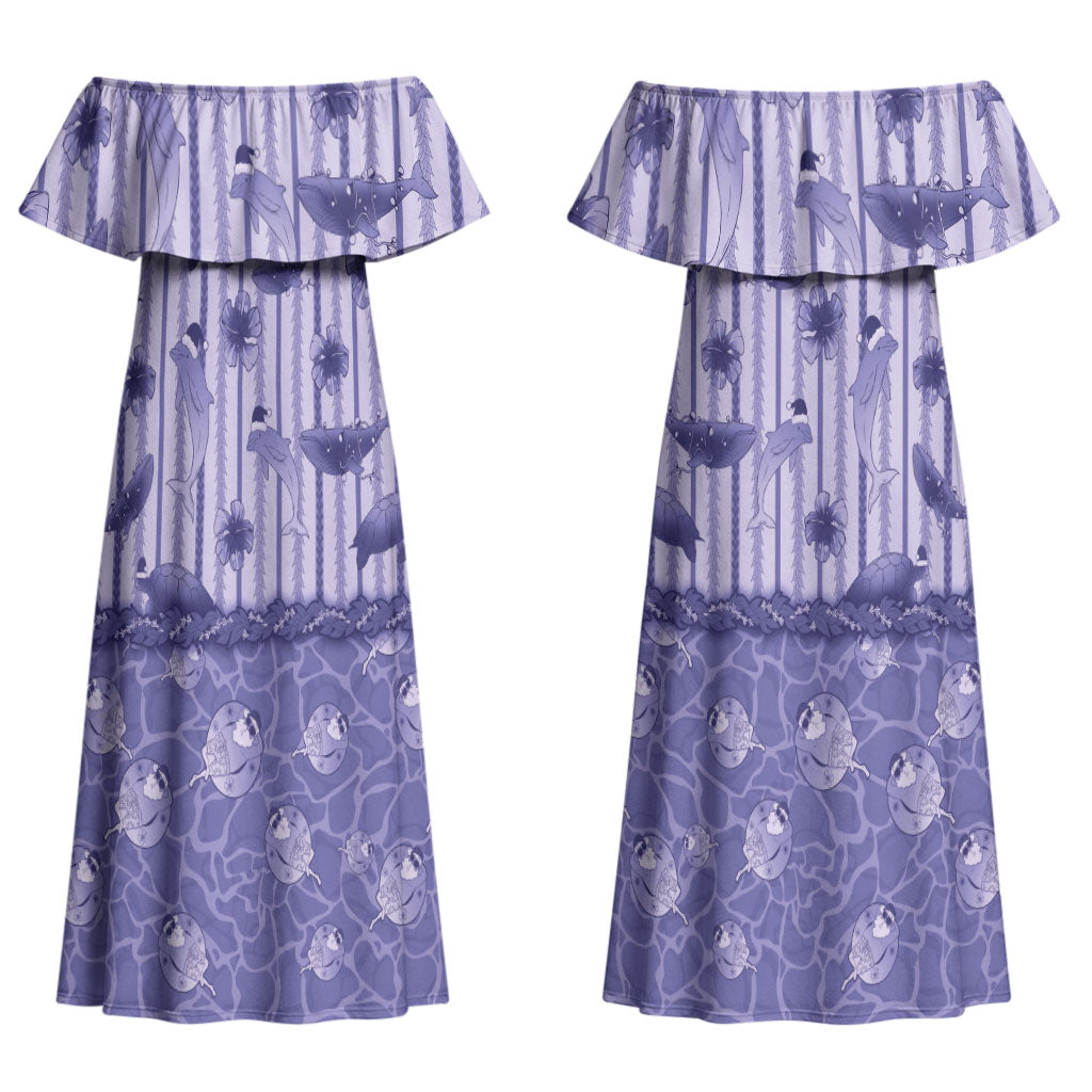 Hawaii Christmas In July Couples Matching Off Shoulder Maxi Dress and Long Sleeve Button Shirt Amethyst Purple Mele Kalikimaka Sea Animals DT05 - Polynesian Pride
