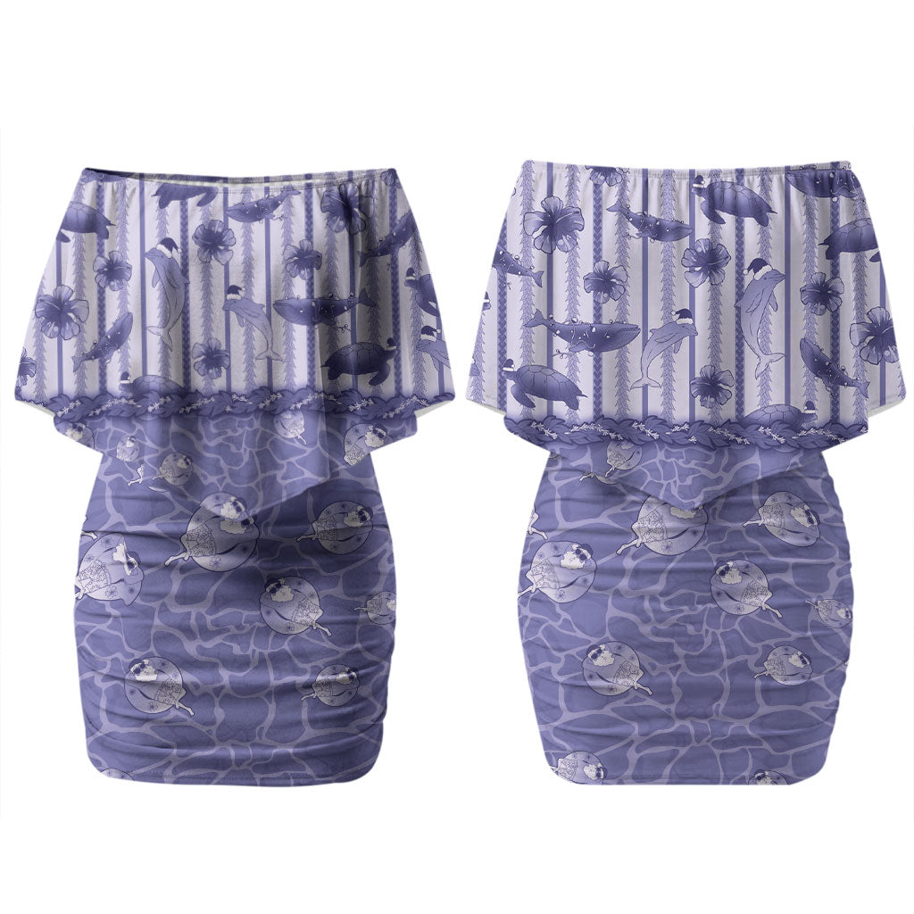 Hawaii Christmas In July Couples Matching Off Shoulder Short Dress and Long Sleeve Button Shirt Amethyst Purple Mele Kalikimaka Sea Animals DT05 - Polynesian Pride
