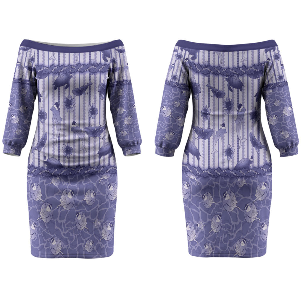 Hawaii Christmas In July Couples Matching Off The Shoulder Long Sleeve Dress and Long Sleeve Button Shirt Amethyst Purple Mele Kalikimaka Sea Animals DT05 - Polynesian Pride