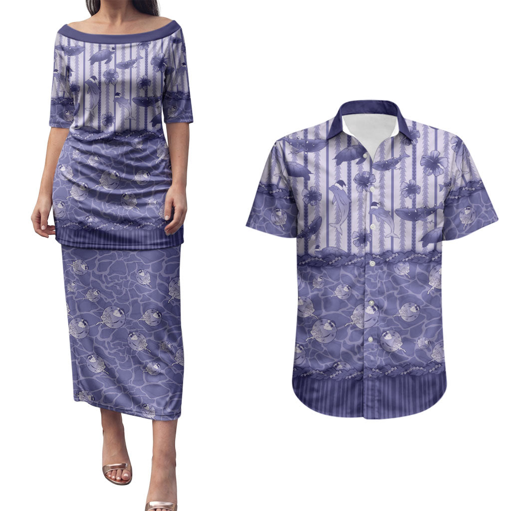 Hawaii Christmas In July Couples Matching Puletasi and Hawaiian Shirt Amethyst Purple Mele Kalikimaka Sea Animals DT05 Purple - Polynesian Pride