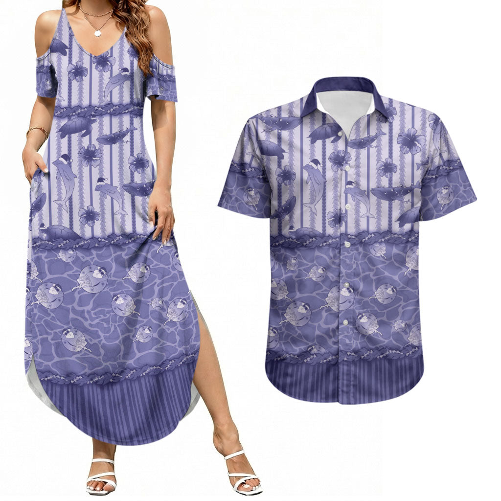 Hawaii Christmas In July Couples Matching Summer Maxi Dress and Hawaiian Shirt Amethyst Purple Mele Kalikimaka Sea Animals DT05 Purple - Polynesian Pride