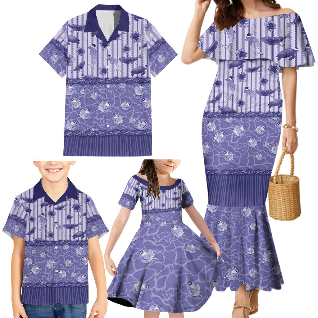 Hawaii Christmas In July Family Matching Mermaid Dress and Hawaiian Shirt Amethyst Purple Mele Kalikimaka Sea Animals