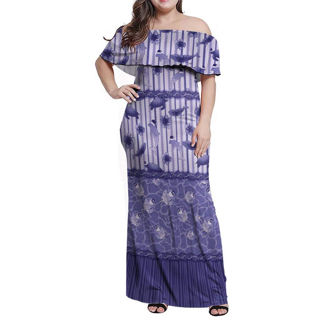 Hawaii Christmas In July Family Matching Off Shoulder Maxi Dress and Hawaiian Shirt Amethyst Purple Mele Kalikimaka Sea Animals