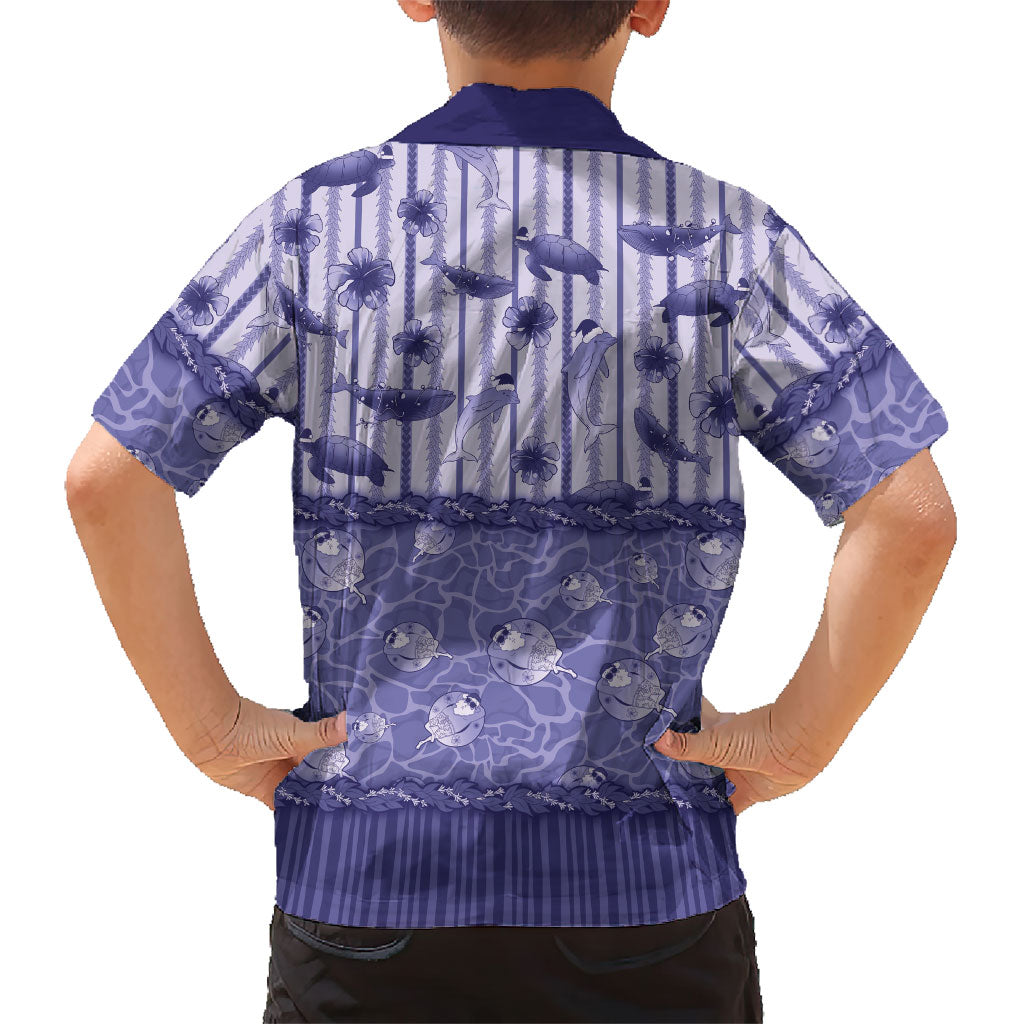 Hawaii Christmas In July Family Matching Puletasi and Hawaiian Shirt Amethyst Purple Mele Kalikimaka Sea Animals