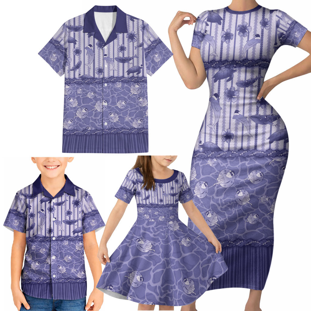 Hawaii Christmas In July Family Matching Short Sleeve Bodycon Dress and Hawaiian Shirt Amethyst Purple Mele Kalikimaka Sea Animals DT05 - Polynesian Pride