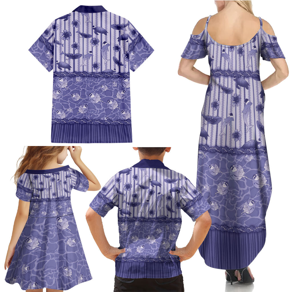 Hawaii Christmas In July Family Matching Summer Maxi Dress and Hawaiian Shirt Amethyst Purple Mele Kalikimaka Sea Animals