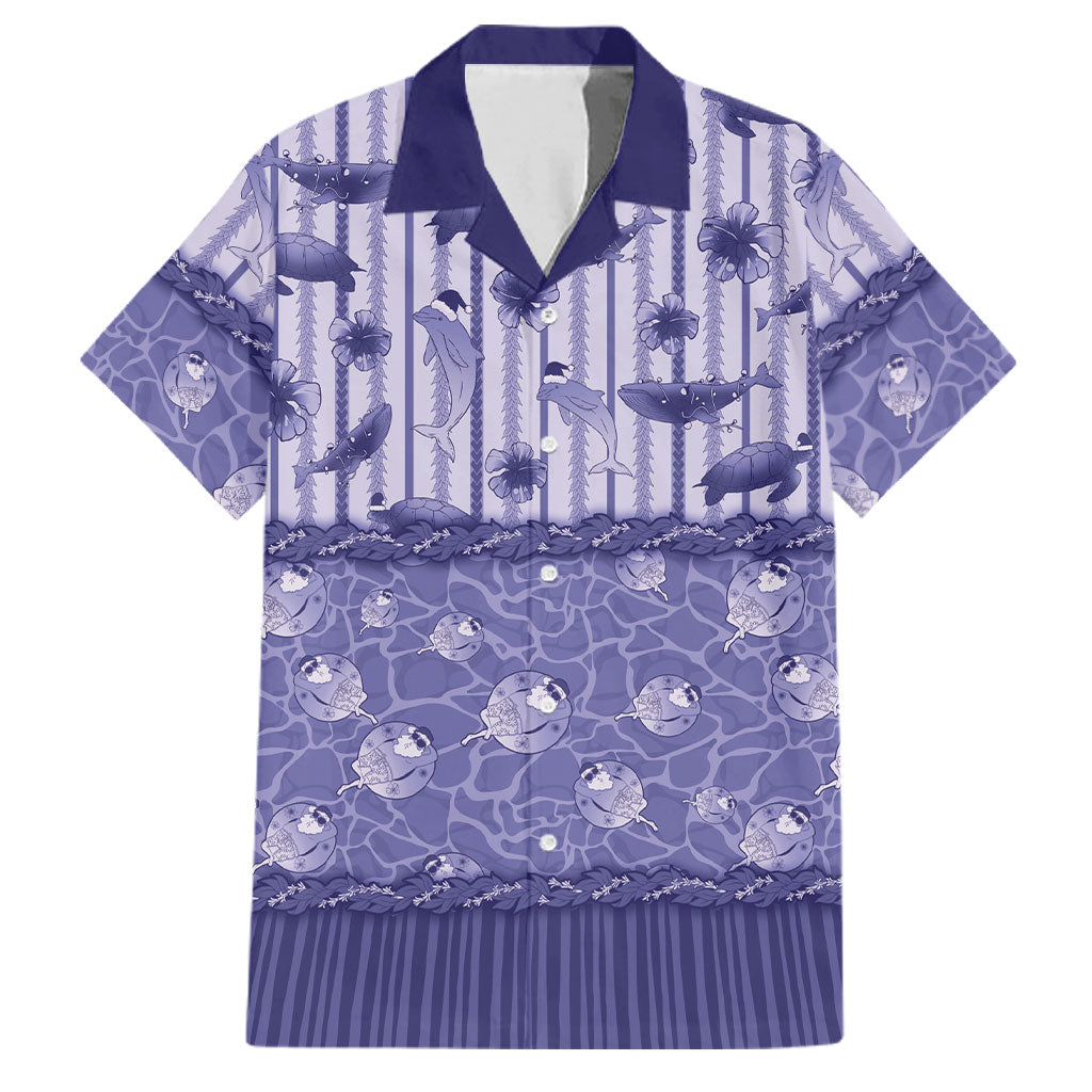 Hawaii Christmas In July Family Matching Summer Maxi Dress and Hawaiian Shirt Amethyst Purple Mele Kalikimaka Sea Animals