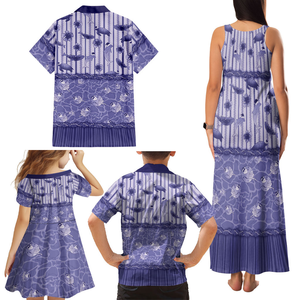 Hawaii Christmas In July Family Matching Tank Maxi Dress and Hawaiian Shirt Amethyst Purple Mele Kalikimaka Sea Animals