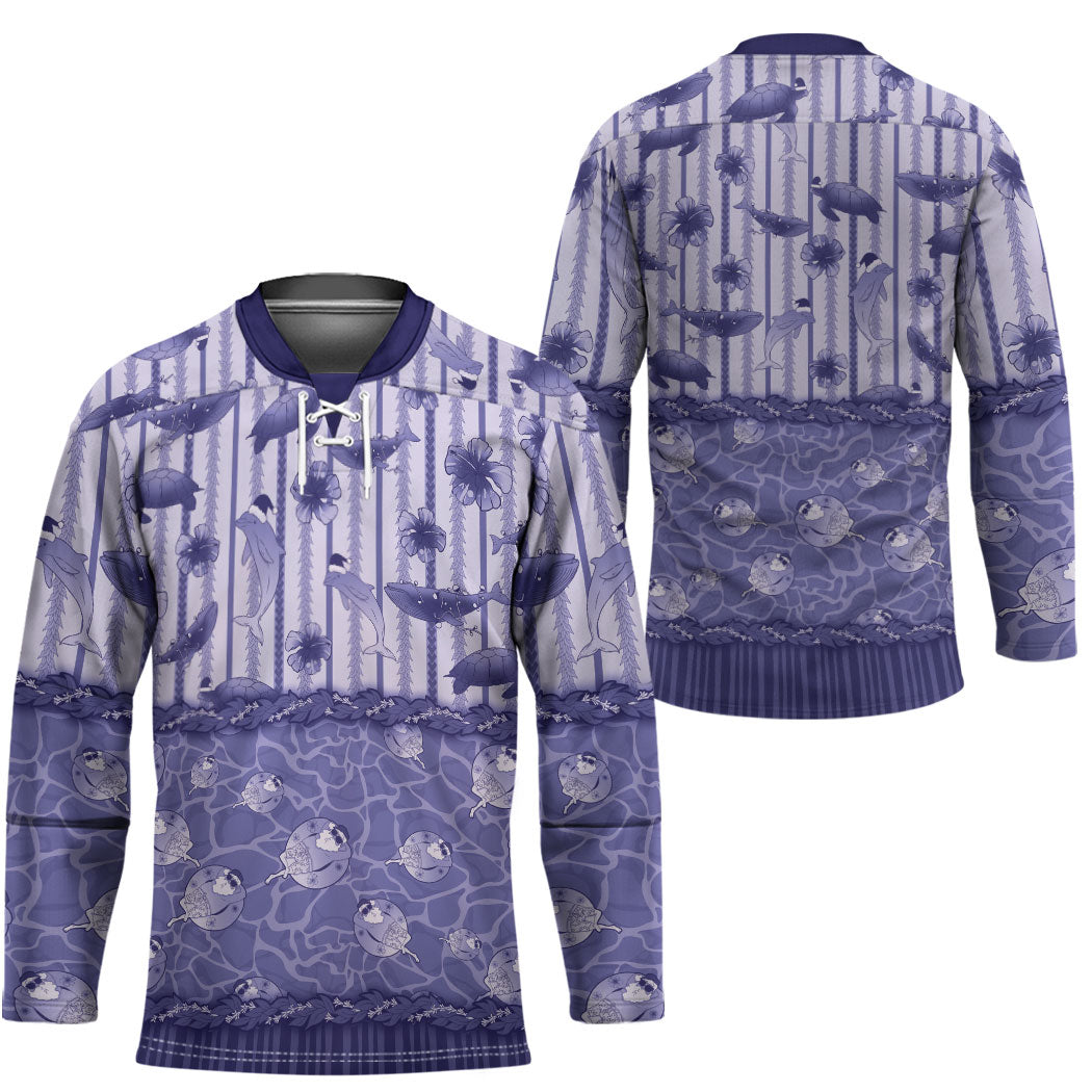 Hawaii Christmas In July Hockey Jersey Amethyst Purple Mele Kalikimaka Sea Animals