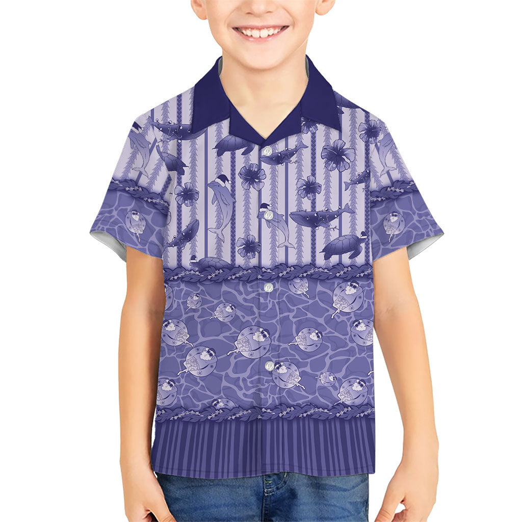 Hawaii Christmas In July Kid Hawaiian Shirt Amethyst Purple Mele Kalikimaka Sea Animals