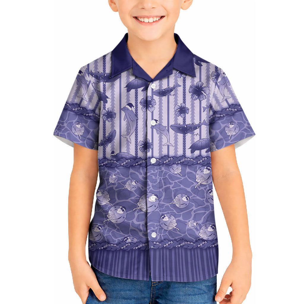 Hawaii Christmas In July Kid Hawaiian Shirt Amethyst Purple Mele Kalikimaka Sea Animals DT05 Kid Purple - Polynesian Pride