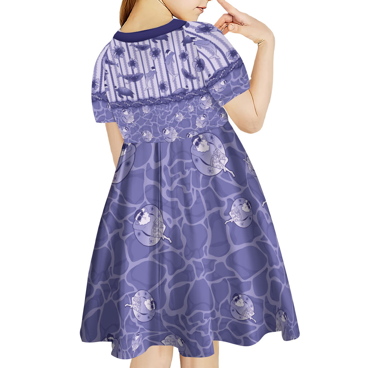 Hawaii Christmas In July Kid Short Sleeve Dress Amethyst Purple Mele Kalikimaka Sea Animals