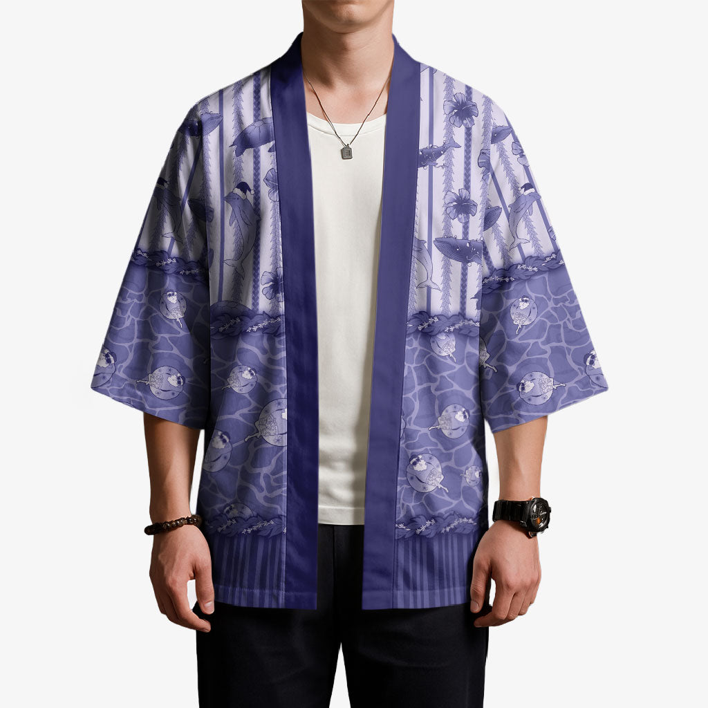 Hawaii Christmas In July Kimono Amethyst Purple Mele Kalikimaka Sea Animals